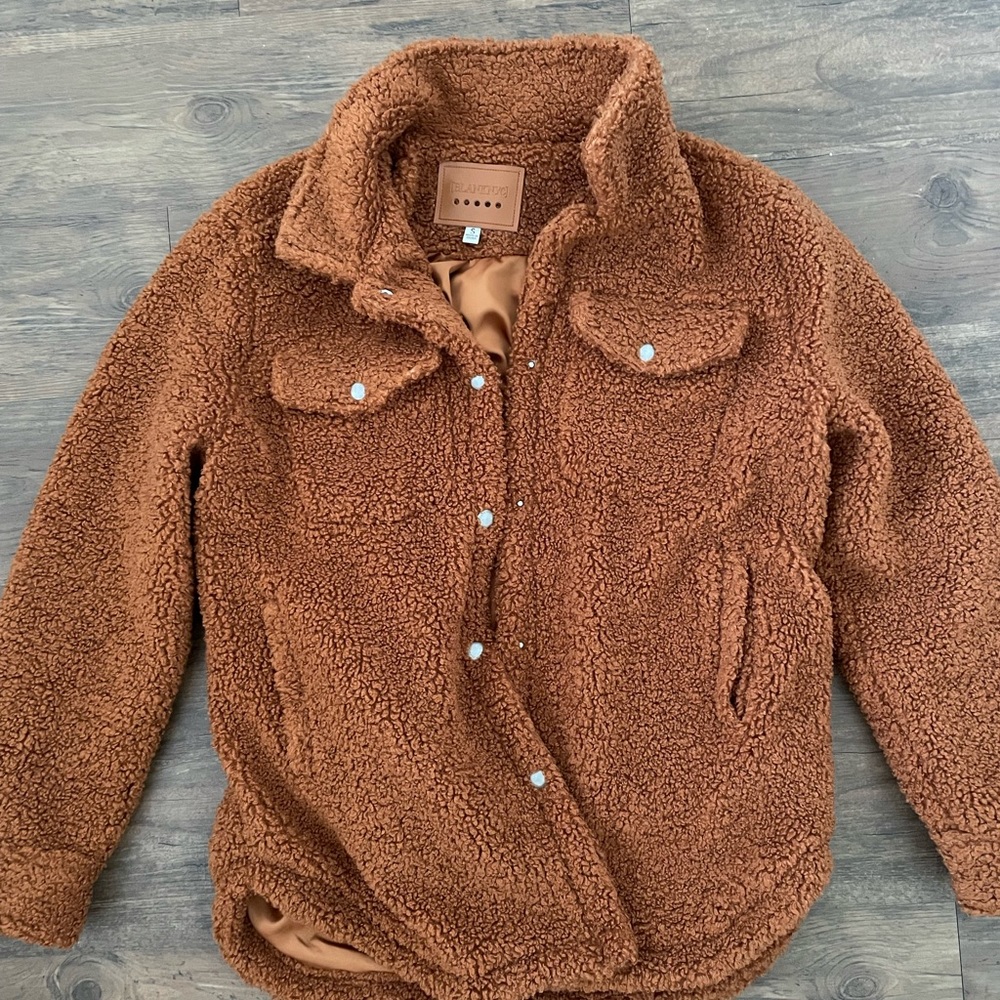 BLANKNYC Sherpa Shacket in cinnamon stick